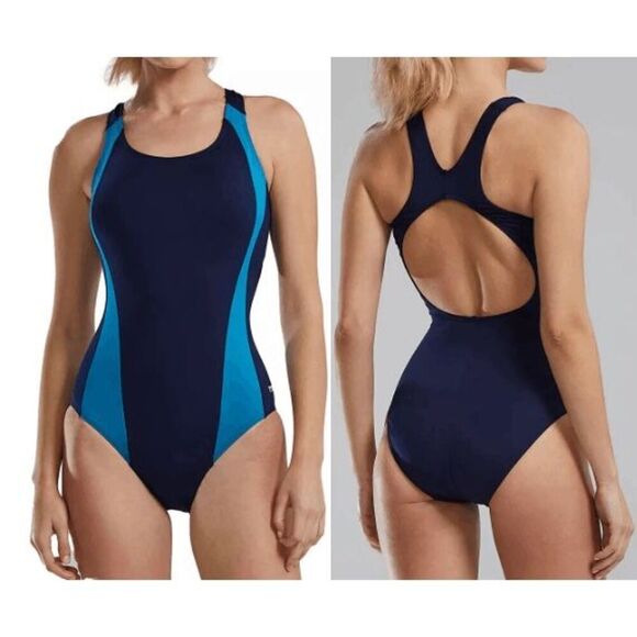 TYR Durafast Elite® Women's UPF50+ Chlorine Proof Swimsuit Blue Size 10 - Picture 1 of 7